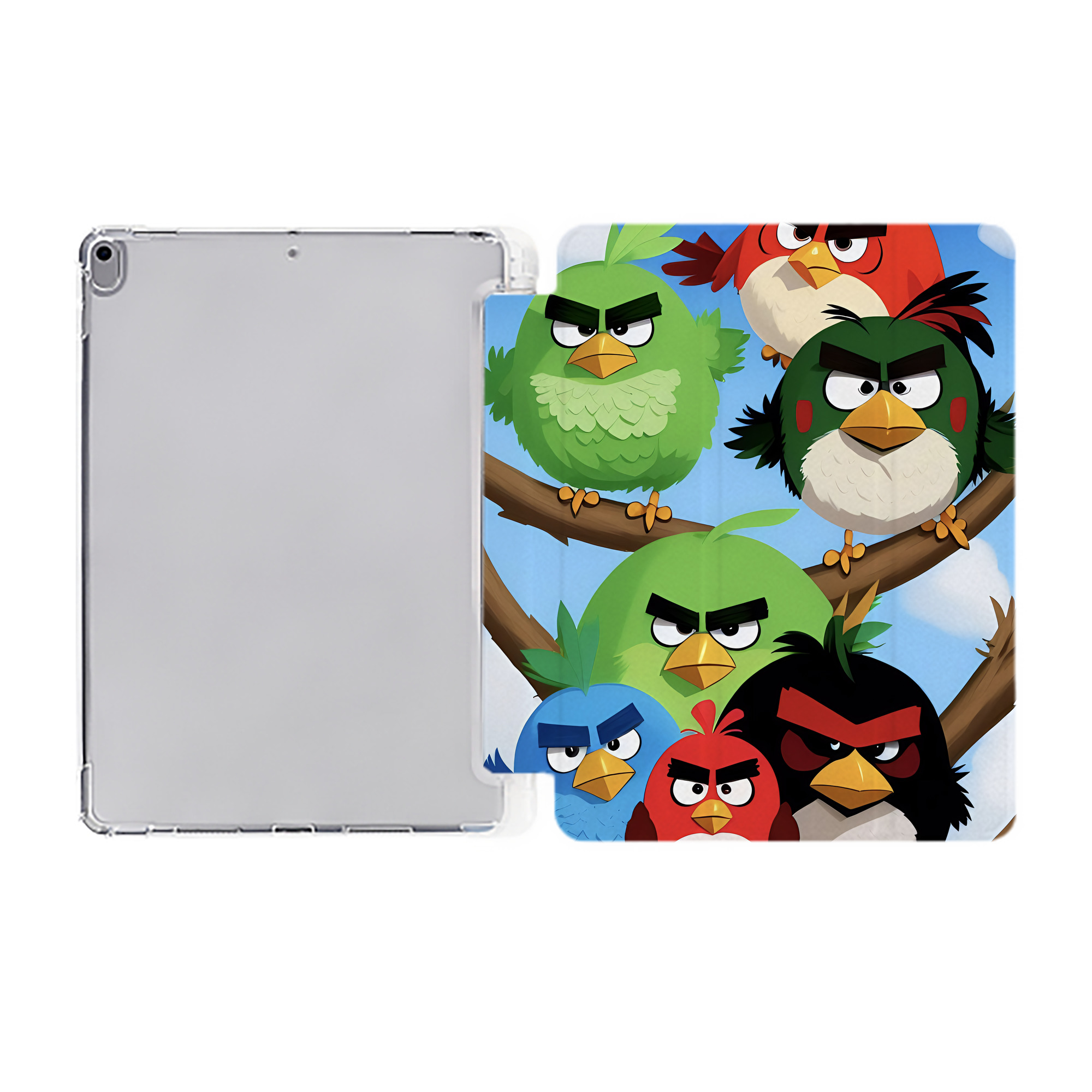 （画像用） Angry Birds アングリーバード IPad ケース ペン収納付き 三つ折りスタンド PUレザー×シリコン 対応機種9.5/10.5/10.9インチ